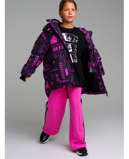 Куртка текстильная с полиуретановым покрытием для девочек сиреневый,черный