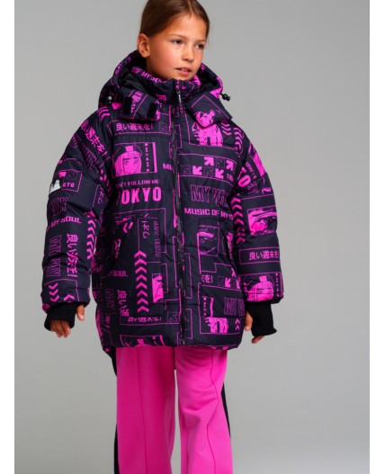 Куртка текстильная с полиуретановым покрытием для девочек сиреневый,черный