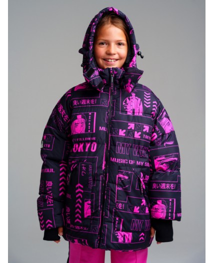 Куртка текстильная с полиуретановым покрытием для девочек сиреневый,черный