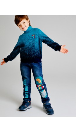 Брюки текстильные джинсовые утепленные флисом для мальчиков тёмно-синий