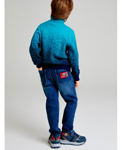 Брюки текстильные джинсовые утепленные флисом для мальчиков тёмно-синий