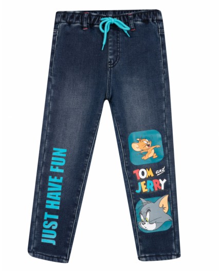 Брюки текстильные джинсовые утепленные флисом для мальчиков тёмно-синий