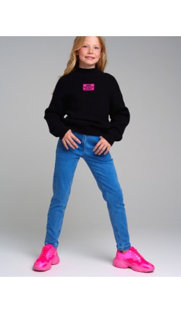 Брюки текстильные джинсовые для девочек голубой