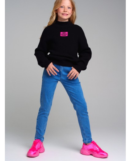 Брюки текстильные джинсовые для девочек голубой