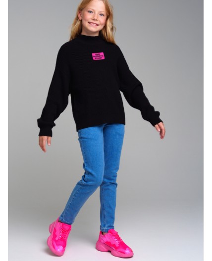 Брюки текстильные джинсовые для девочек голубой