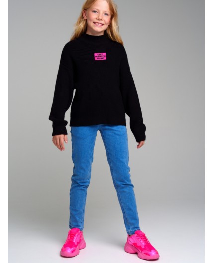 Брюки текстильные джинсовые для девочек голубой