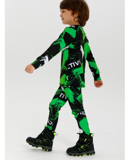Термокомплект трикотажный для мальчиков: брюки, толстовка для эпизодического использования черный,светло-зеленый,белый