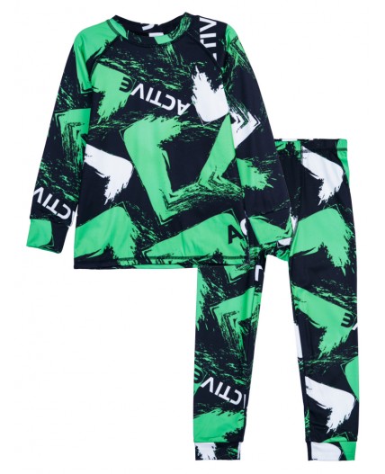 Термокомплект трикотажный для мальчиков: брюки, толстовка для эпизодического использования черный,светло-зеленый,белый