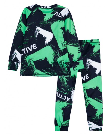 Термокомплект трикотажный для мальчиков: брюки, толстовка для эпизодического использования черный,светло-зеленый,белый