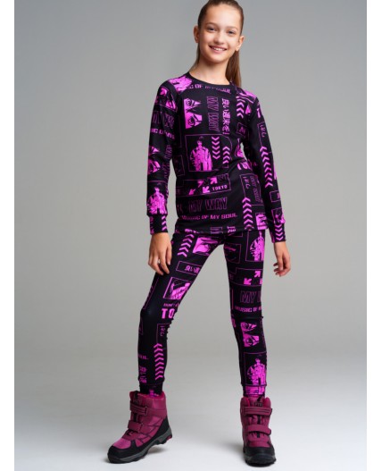 Термокомплект трикотажный для девочек: брюки, толстовка для эпизодического использования черный,фиолетовый