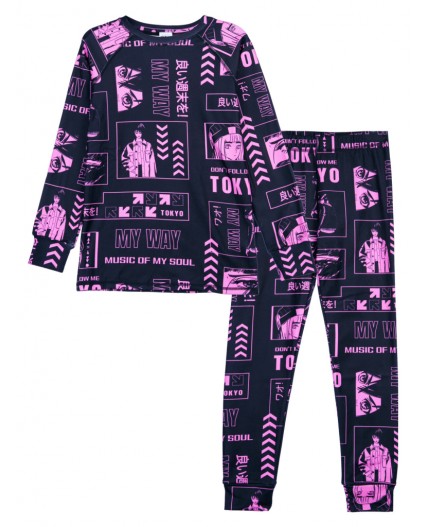 Термокомплект трикотажный для девочек: брюки, толстовка для эпизодического использования черный,фиолетовый