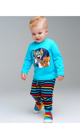 Комплект детский трикотажный для мальчиков: фуфайка (футболка с длинными рукавами), брюки разноцветный