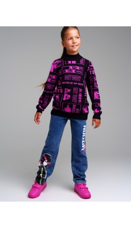 Брюки текстильные джинсовые утепленные флисом для девочек синий