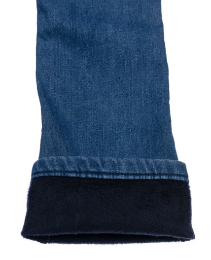 Брюки текстильные джинсовые утепленные флисом для девочек синий