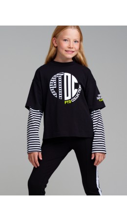 Фуфайка трикотажная для девочек (футболка с длинными рукавами) черный,белый