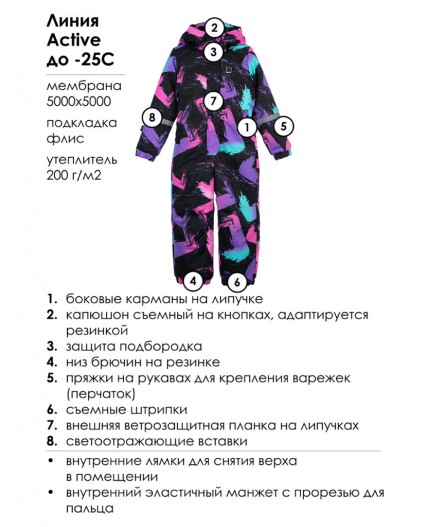 Комбинезон текстильный с полиуретановым покрытием для девочек разноцветный