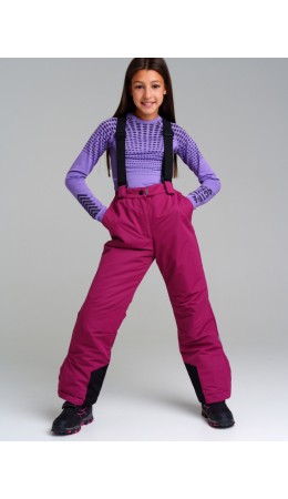 Брюки текстильные с полиуретановым покрытием для девочек бордовый