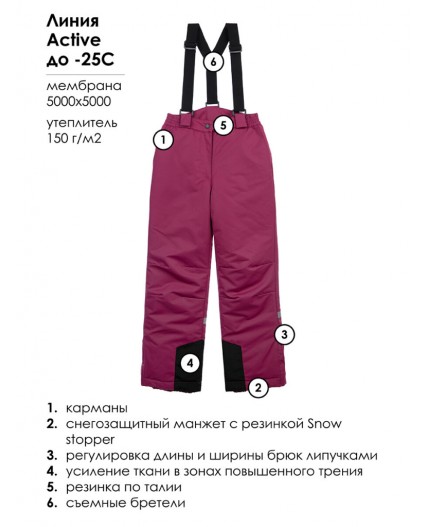 Брюки текстильные с полиуретановым покрытием для девочек бордовый