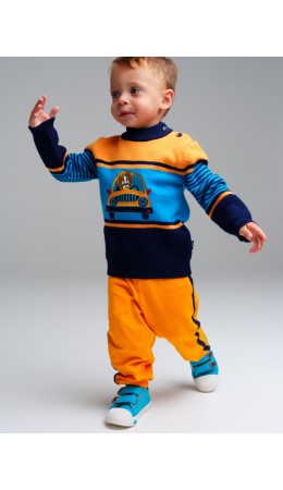 Свитер детский трикотажный для мальчиков оранжевый,черный,синий
