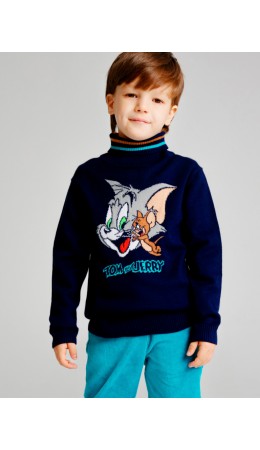 Свитер трикотажный для мальчиков тёмно-синий,разноцветный