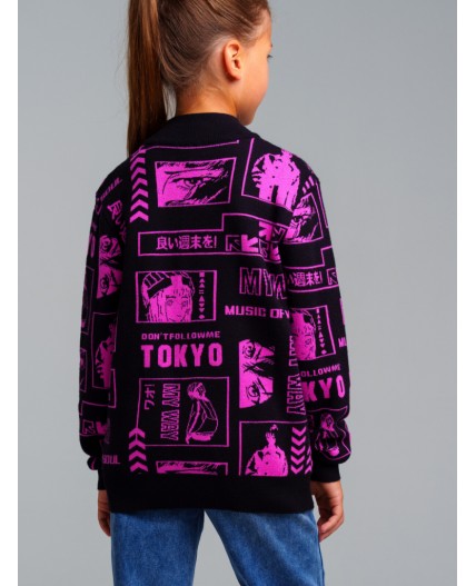 Джемпер трикотажный для девочек черный,фуксия