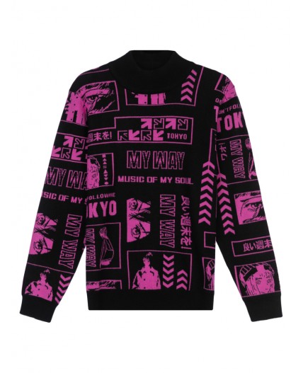 Джемпер трикотажный для девочек черный,фуксия