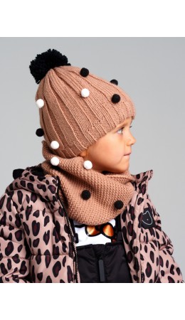 Комплект трикотажный для девочек: шапка, снуд бежевый