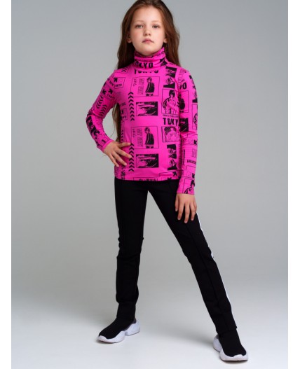 Водолазка трикотажная для девочек фуксия,черный