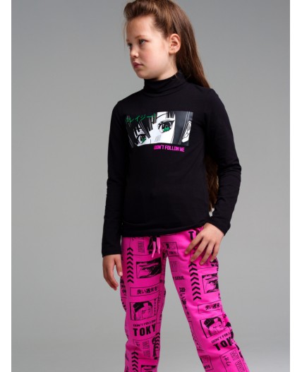 Водолазка трикотажная для девочек черный,разноцветный