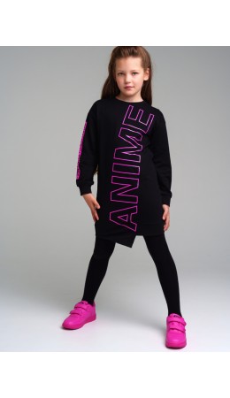 Платье трикотажное для девочек черный,фуксия