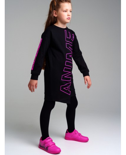 Платье трикотажное для девочек черный,фуксия