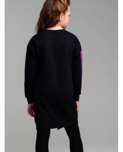 Платье трикотажное для девочек черный,фуксия