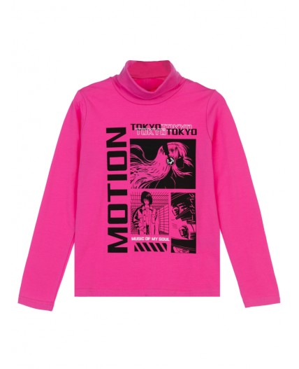 Водолазка трикотажная для девочек фуксия,черный