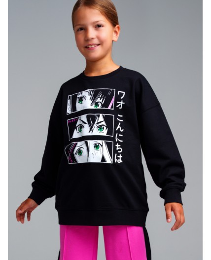 Толстовка трикотажная для девочек черный,белый