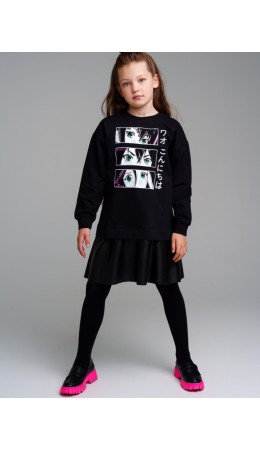 Платье трикотажное для девочек черный,фуксия,белый