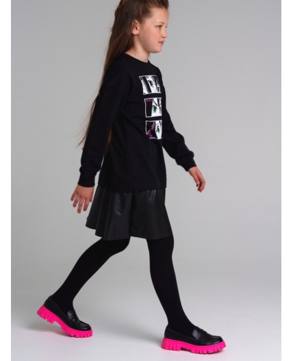 Платье трикотажное для девочек черный,фуксия,белый