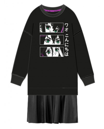 Платье трикотажное для девочек черный,фуксия,белый