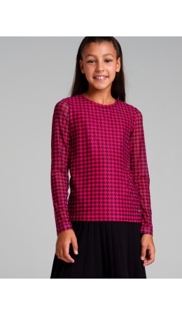 Фуфайка трикотажная для девочек (футболка с длинными рукавами) фуксия,черный