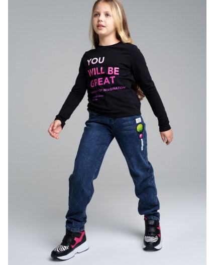 Брюки текстильные джинсовые утепленные флисом для девочек черный