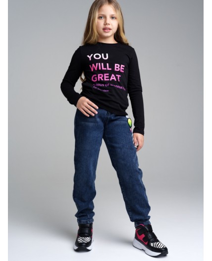 Брюки текстильные джинсовые утепленные флисом для девочек черный