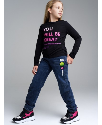 Брюки текстильные джинсовые утепленные флисом для девочек черный