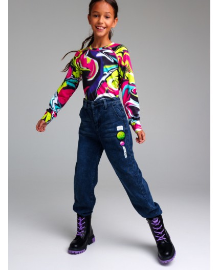 Брюки текстильные джинсовые утепленные флисом для девочек черный