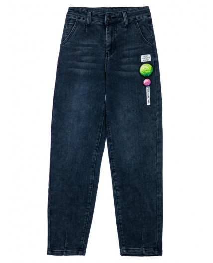 Брюки текстильные джинсовые утепленные флисом для девочек черный