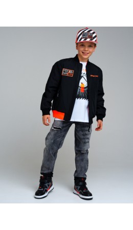 Куртка текстильная с полиуретановым покрытием для мальчиков черный,оранжевый