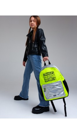 Рюкзак текстильный для девочек светло-зеленый,черный,серебряный