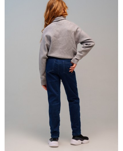 Брюки текстильные джинсовые утепленные для девочек синий