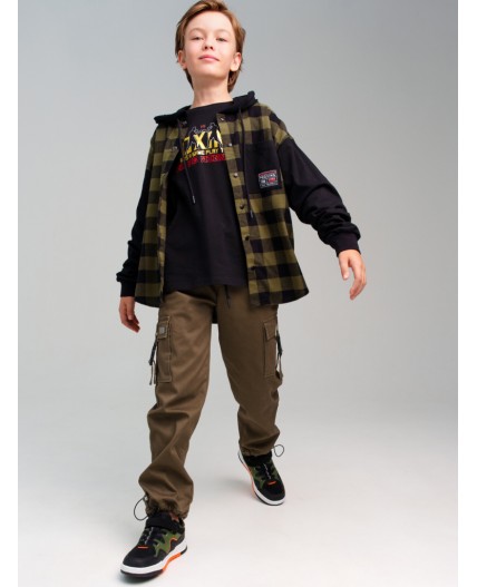 Брюки текстильные утепленные флисом для мальчиков темно-зеленый