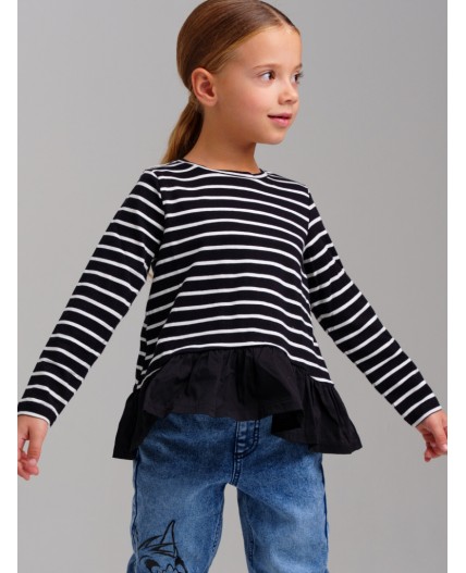 Фуфайка трикотажная для девочек (футболка с длинными рукавами) черный,белый