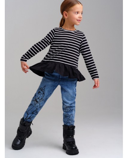 Фуфайка трикотажная для девочек (футболка с длинными рукавами) черный,белый