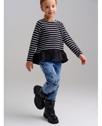 Фуфайка трикотажная для девочек (футболка с длинными рукавами) черный,белый